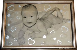 Портрет на зеркале Малыш, техника гравюра
