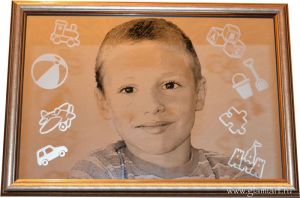 Портрет на зеркале Детство, техника гравюра