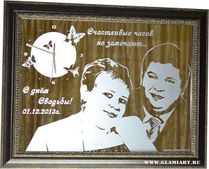 Юбилей свадьбы - семейные часы на зеркале